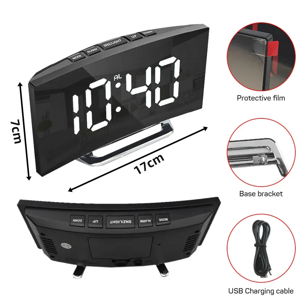 Electronic Alarm Clock Noiseless Design Digital LED Large Display Mirror Electronic Clock Digital Alarm Clock LED Mirror Clocks