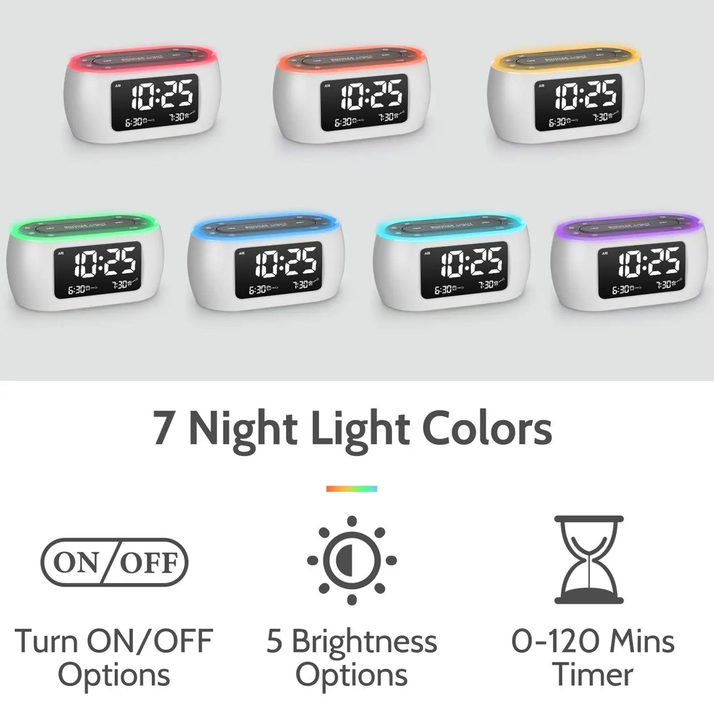 Glow Small Alarm Clock Radio for Bedrooms with 7 Color Night Light,Dual Alarm, Dimmer,USB Charger,Battery Backup,Nap Timer