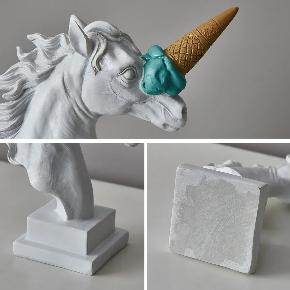 Modern Art Ice Cream Unicorn Sculpture Home Desktop Decor Resin Statue Living Room Decoration Interior Figurine Ornament Gift