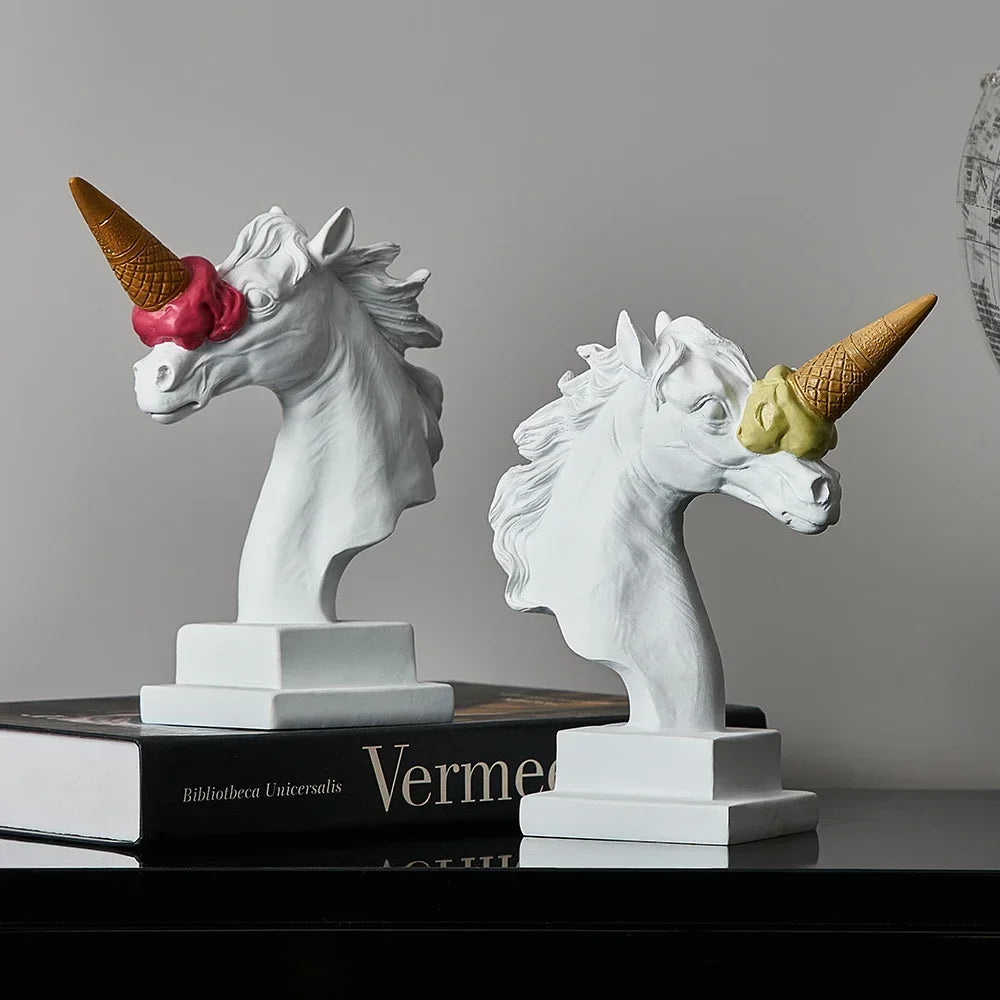 Modern Art Ice Cream Unicorn Sculpture Home Desktop Decor Resin Statue Living Room Decoration Interior Figurine Ornament Gift