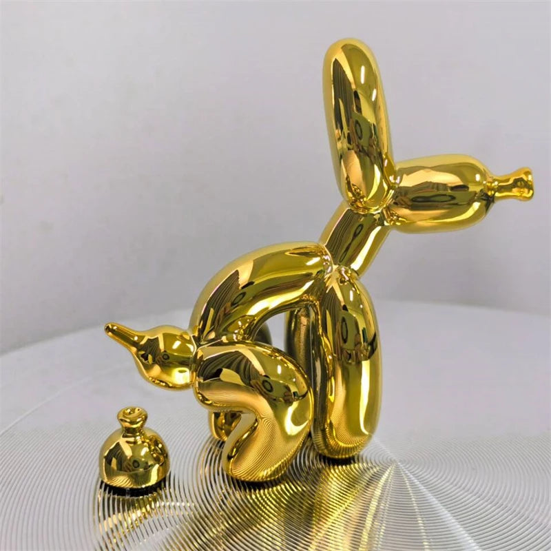 Cute Balloon Dog Puppy Poop Statue Resin Animal Sculpture Home Decor Resin Craft Office Decor