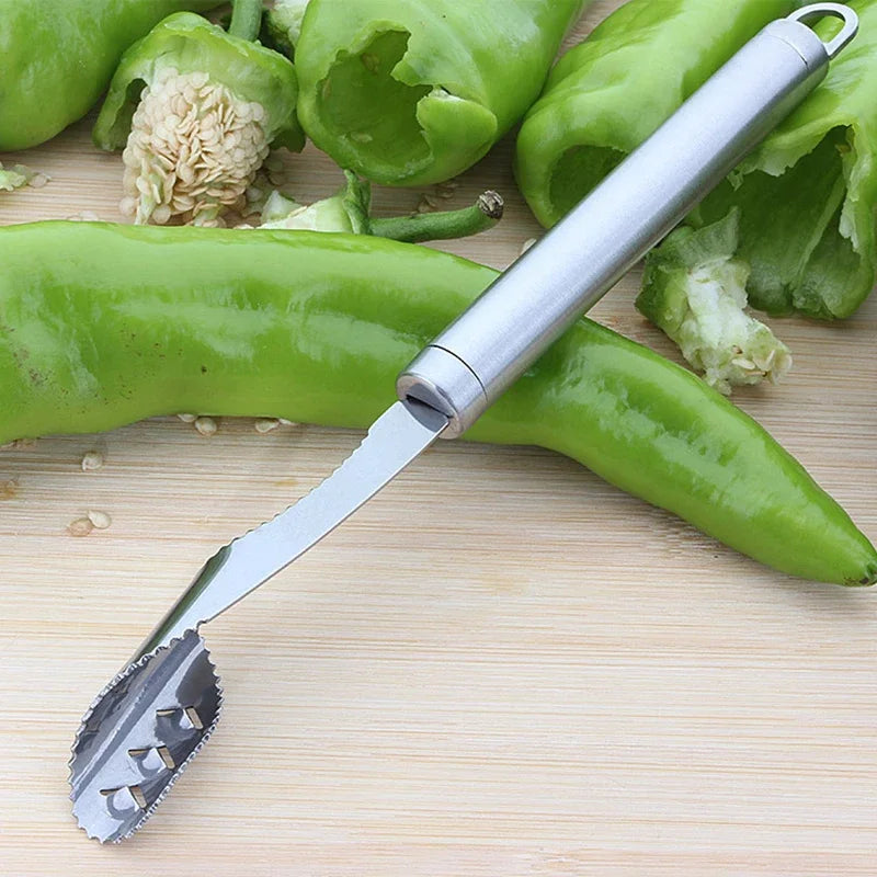 1pcs Vegetable Fruit Coring Tool Pepper Tomato Slicer Edge Rotating Cutter Corers Seed Remover Stainless Steel Kitchen Gadgets