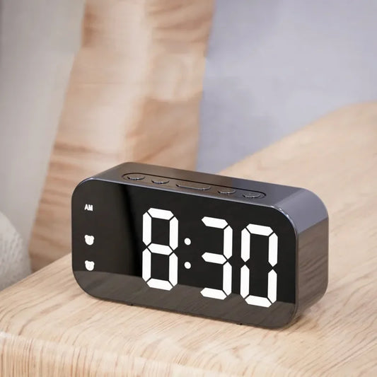 Voice Control Digital Alarm Clock Temperature Dual Alarms Snooze Table Clock 3 Levels Brightness Adjustment 12/24H LED Clock