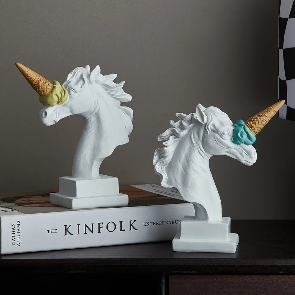 Modern Art Ice Cream Unicorn Sculpture Home Desktop Decor Resin Statue Living Room Decoration Interior Figurine Ornament Gift