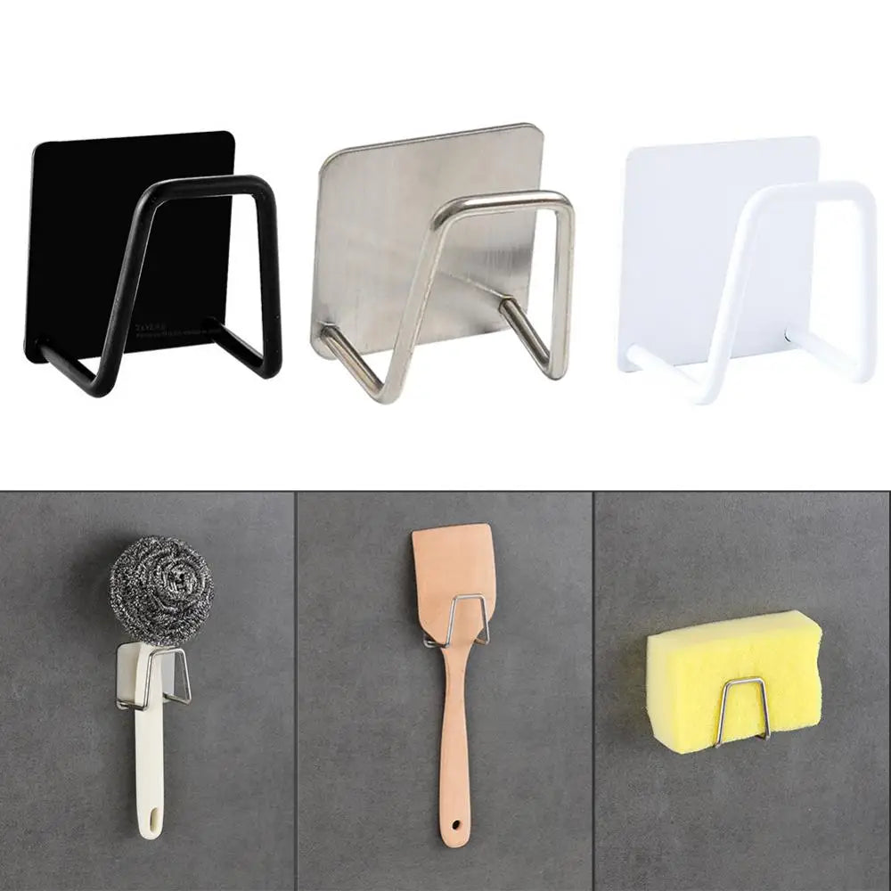 Sponges Holder Stainless Steel Kitchen Sink Drain Basket Drain Cleaning Brush Hook Sponge Storage Rack Wall Hooks Home Organizer