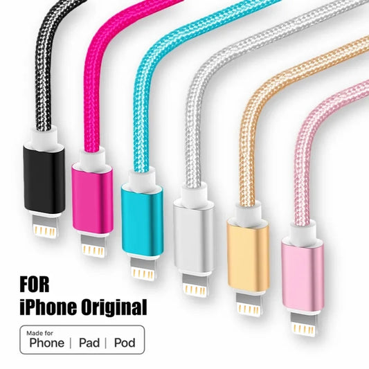 Metal Nylon Braided USB Charger Cable for iPhone 14 8 7 6S Plus X XR XS 11 12 13 Pro Max iPad 9 Fast Charging Data Cord 1m 2m 3m