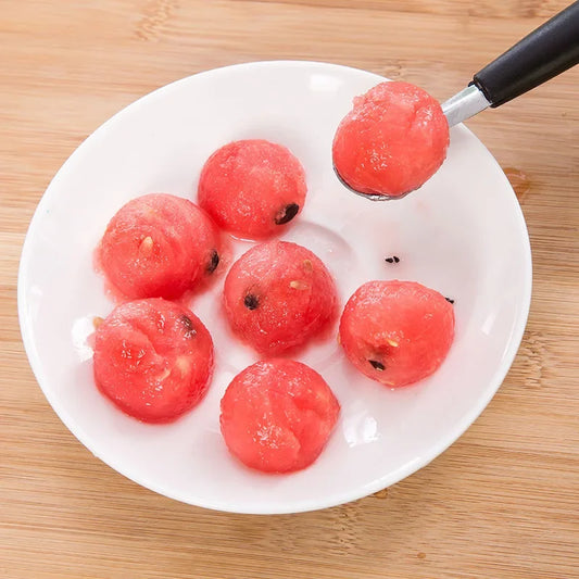 2in1 Dual-head Fruit Ball Carving Knife Kiwi Fruit Waterlemon Scoop Melon Digger Fruit Jar Mashed Potato Baller Ice Cream Spoon