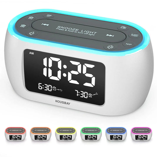 Glow Small Alarm Clock Radio for Bedrooms with 7 Color Night Light,Dual Alarm, Dimmer,USB Charger,Battery Backup,Nap Timer