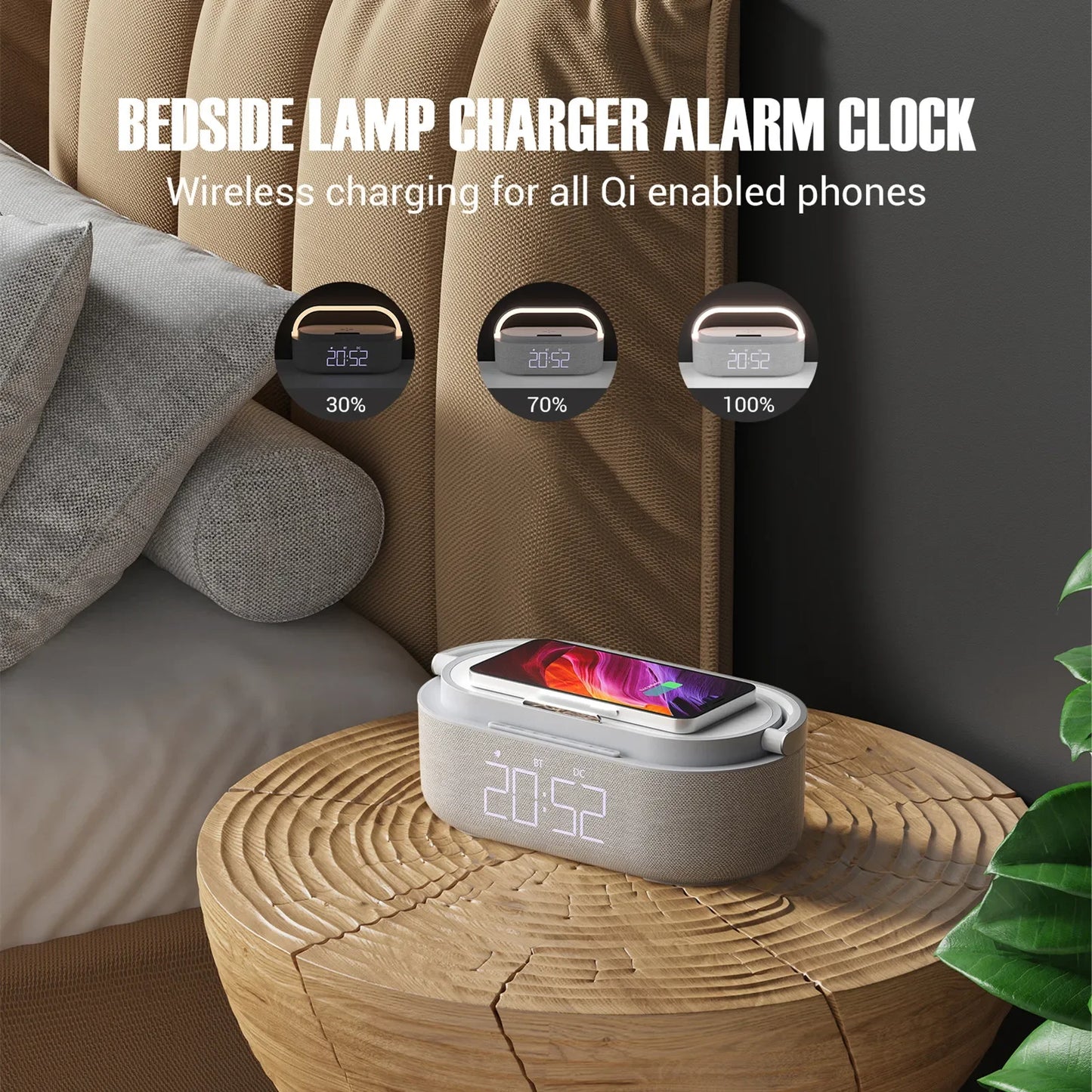 NEW Wireless Charger 15W Portable Digital FM Alarm Clock Bluetooth Speaker Radio Touch Night Light Dual Home Bedside Subwoofer