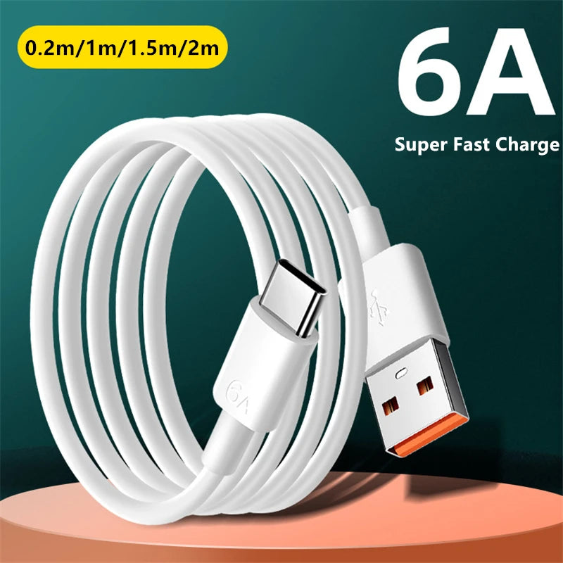 6A Super Fast Charging Type-C USB Cable for Huawei Honor Xiaomi Redmi OPPO VIVO realme iQOO Android Phone Quick Charger Cable 2m