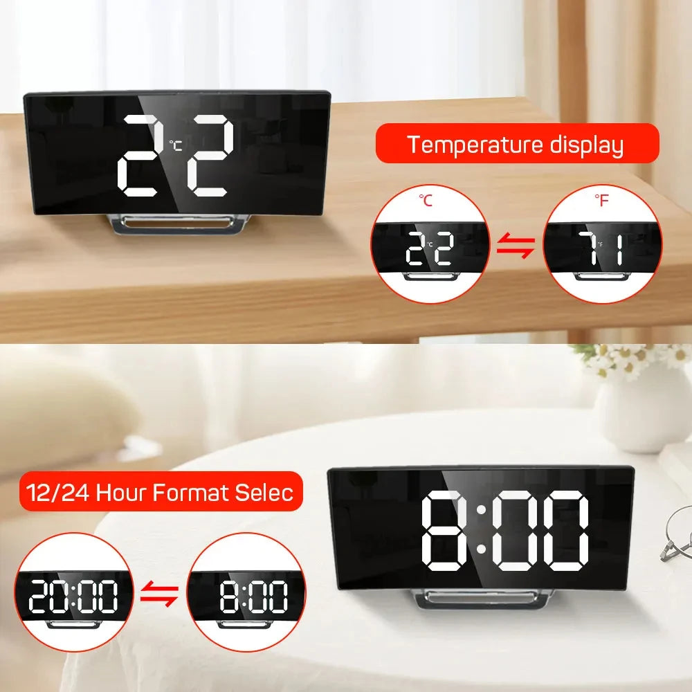 Electronic Alarm Clock Noiseless Design Digital LED Large Display Mirror Electronic Clock Digital Alarm Clock LED Mirror Clocks