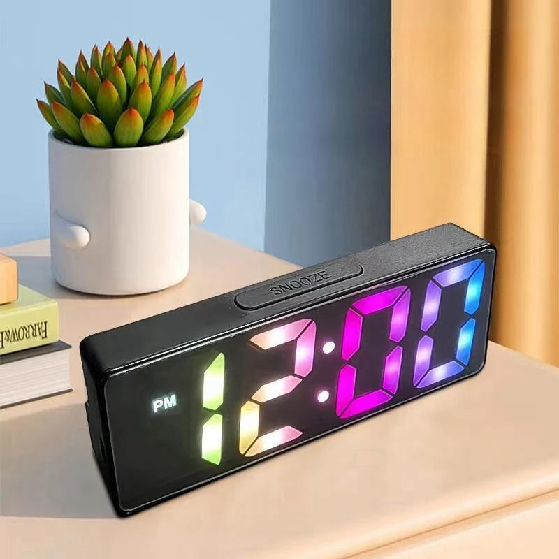 Voice Control Digital Alarm Clock Temperature Date 2 Alarm Snooze Night Mode Table Clock 12/24H USB Plug-in Always On LED Clock