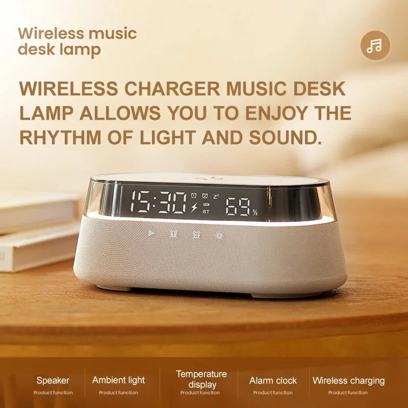 Colsur S39 Bluetooth stereo 1800mAh Battery Support 15W wireless charging digital clock display night light Bluetooth speakers