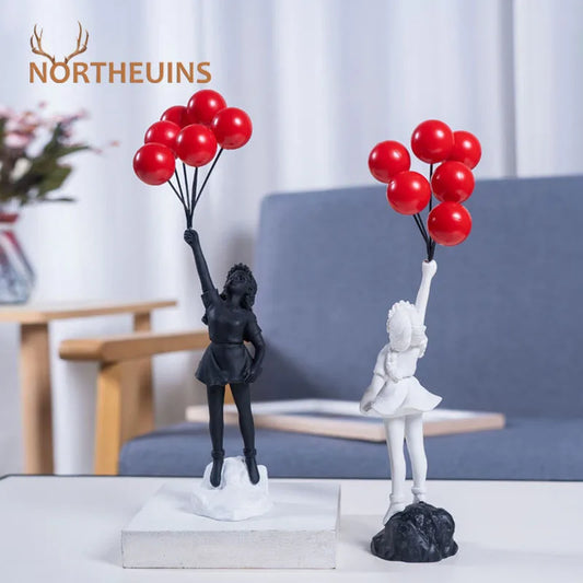 NORTHEUINS Resin Banksy Figurines for Interior Flower Thrower Statue Bomber Sculpture Home Desktop Decor Art Collection Objects