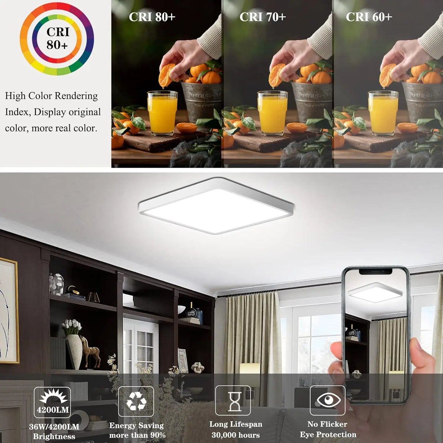 12Inch LED Ceiling Light Square Modern Ceiling Lamp Remote Control Flat Slim Lighting Fixture for Bedroom Hallway Living Room