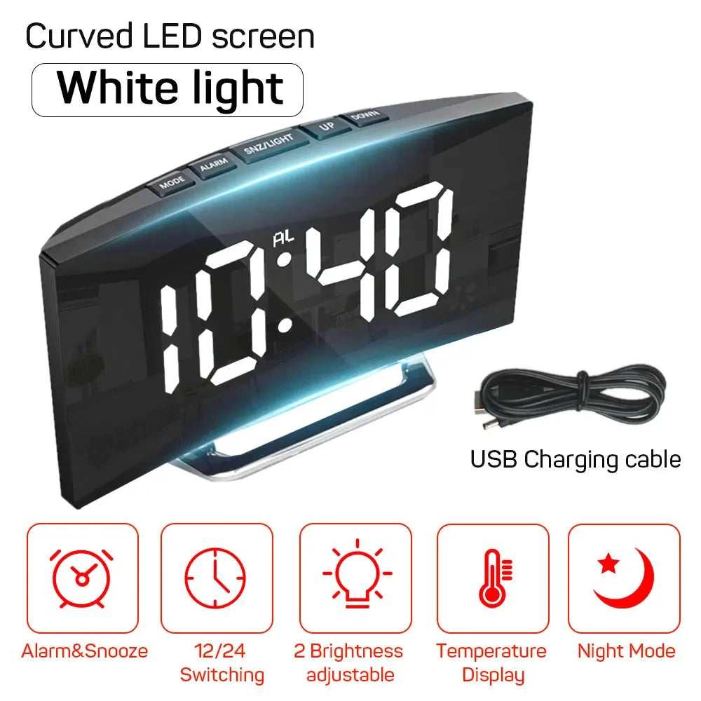 Electronic Alarm Clock Noiseless Design Digital LED Large Display Mirror Electronic Clock Digital Alarm Clock LED Mirror Clocks