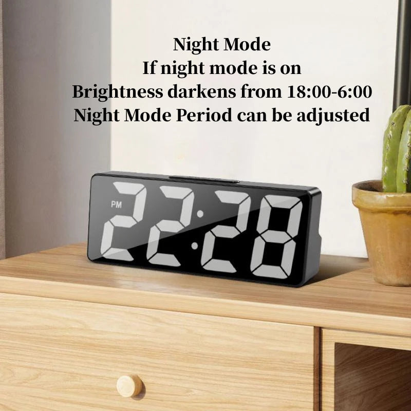 Voice Control Digital Alarm Clock Temperature Date 2 Alarm Snooze Night Mode Table Clock 12/24H USB Plug-in Always On LED Clock