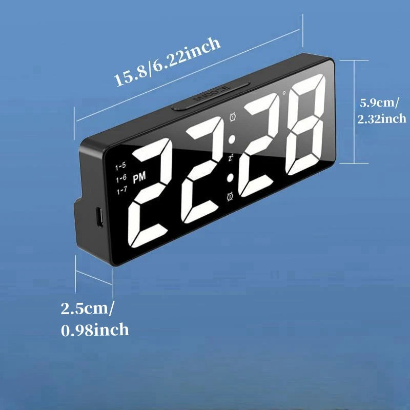 Voice Control Digital Alarm Clock Temperature Date 2 Alarm Snooze Night Mode Table Clock 12/24H USB Plug-in Always On LED Clock