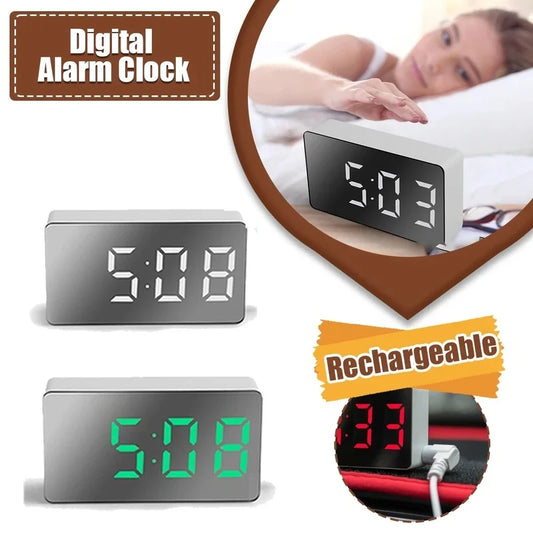 1Pc White LED Mirror Table clock snooze Display Time Night Light Desktop usB Alarm cloc
k Home Decor