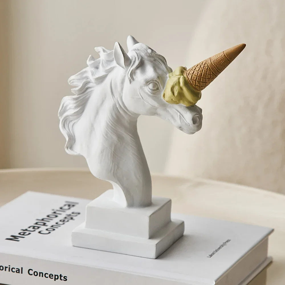 Modern Art Ice Cream Unicorn Sculpture Home Desktop Decor Resin Statue Living Room Decoration Interior Figurine Ornament Gift