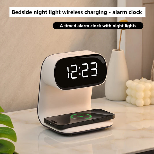 1pc new multi-functional LED warm light night light alarm clock - support mobile phone wireless charging - suitable for living r