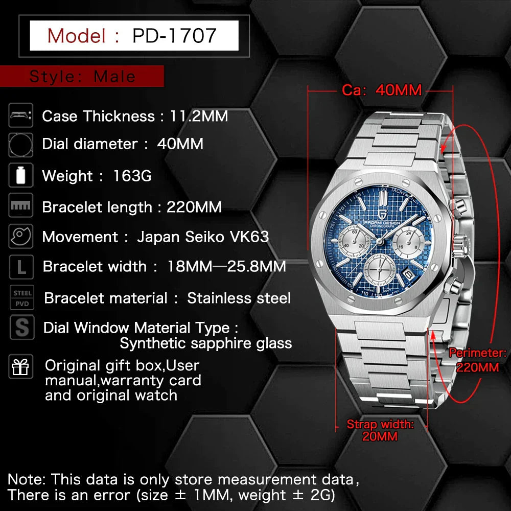 2023 New Pagani Design Men’s Quartz Watches Sapphire Stainless Steel Chronograph 200M Waterproof