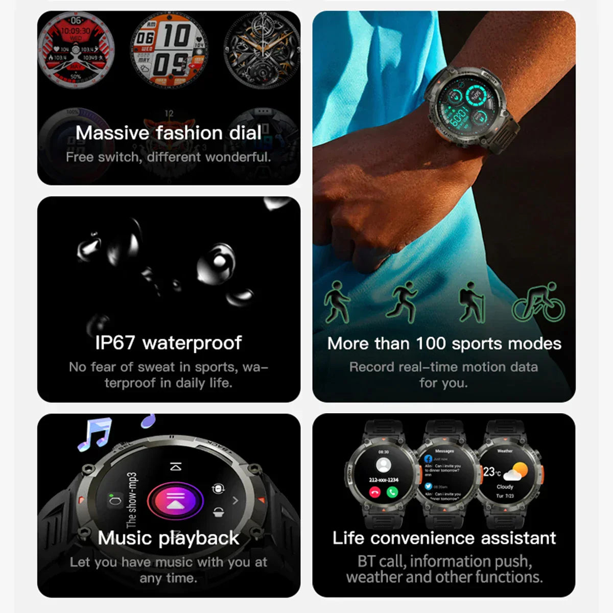 Smart Watch 1.45 Inch 360*360 Pixel 300Mah Smartwatch Men Bluetooth Call Bt5.0 With Flashlight