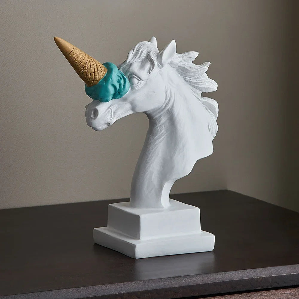 Modern Art Ice Cream Unicorn Sculpture Home Desktop Decor Resin Statue Living Room Decoration Interior Figurine Ornament Gift